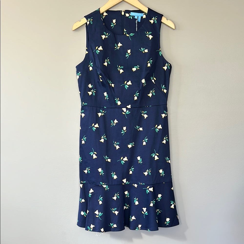 NWT Draper James Floral Print Sheath Sleeveless Dress size 6 Navy Yellow Tulips‎